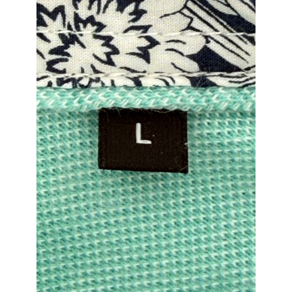 Bugatchi Mens Mint Green Pique Knit Short Sleeve Button Down Floral Trim Sz L - Picture 9 of 10
